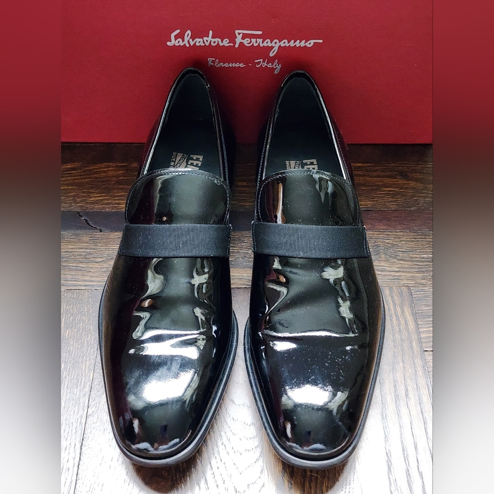 Brand New Salvatore Ferragamo Men's Shoes Antoane Black Patent Leather